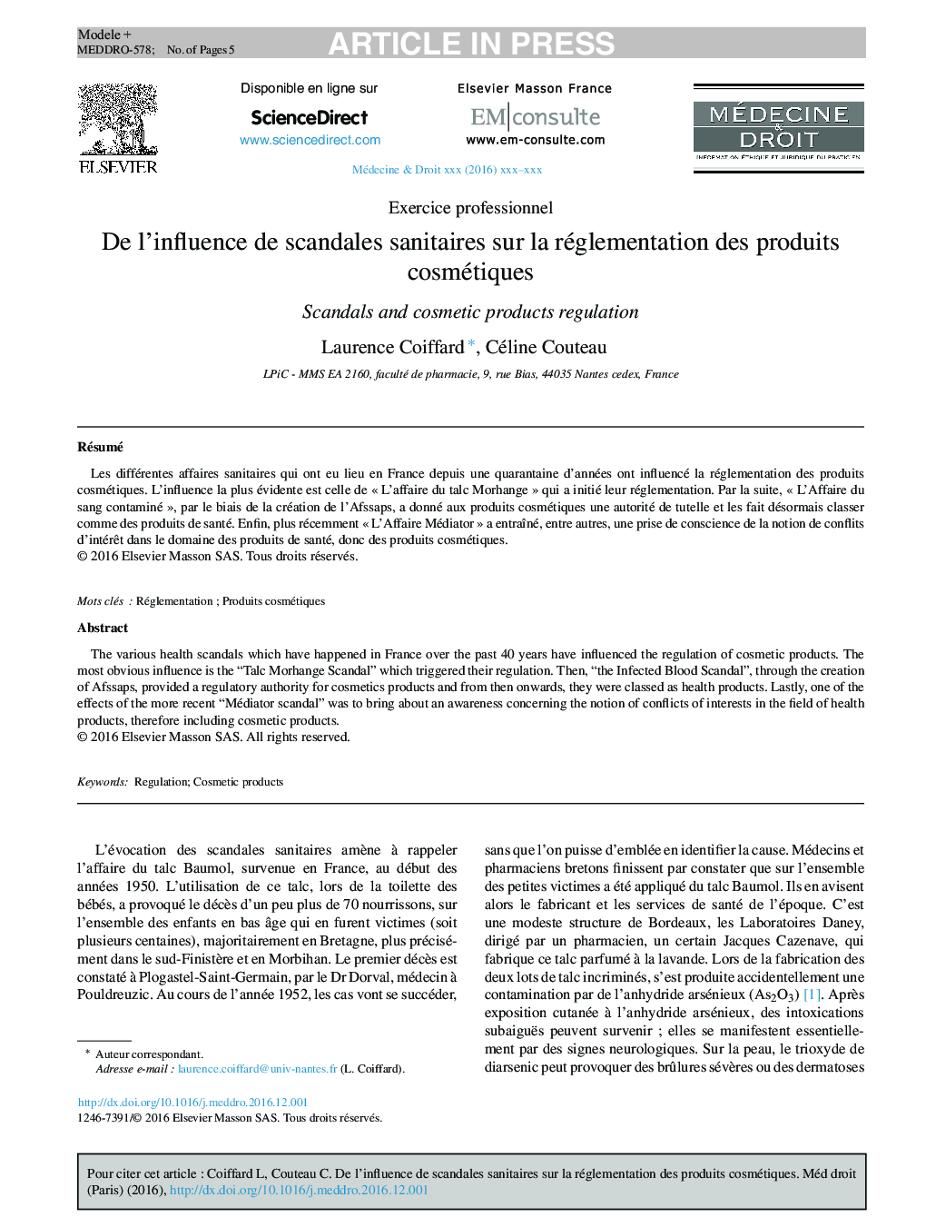 De l'influence de scandales sanitaires sur la réglementation des produits cosmétiques