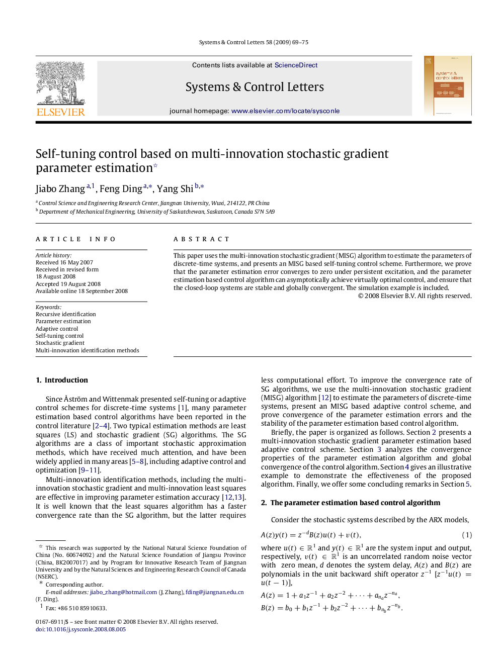 Self-tuning control based on multi-innovation stochastic gradient parameter estimation 