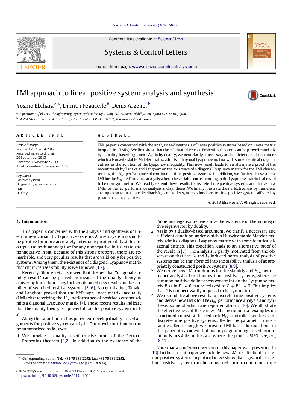 LMI approach to linear positive system analysis and synthesis