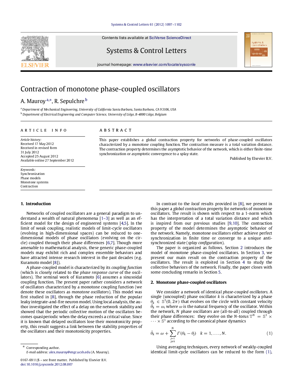 Contraction of monotone phase-coupled oscillators