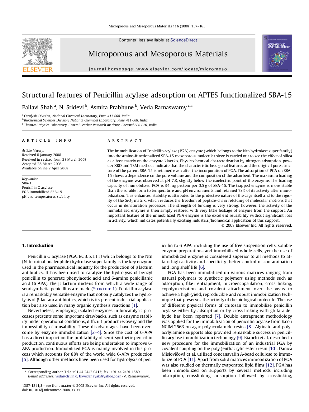 Structural features of Penicillin acylase adsorption on APTES functionalized SBA-15