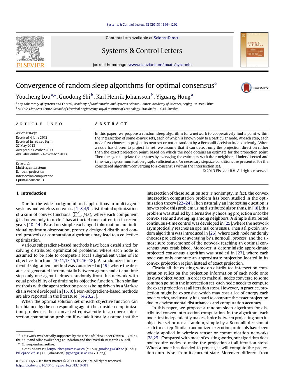 Convergence of random sleep algorithms for optimal consensus 