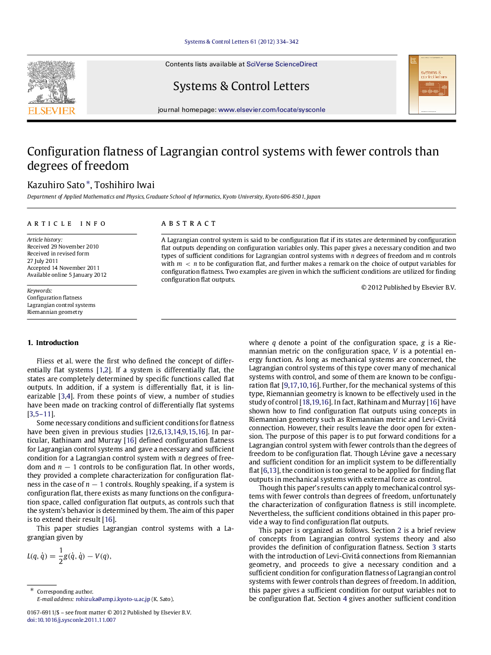 Configuration flatness of Lagrangian control systems with fewer controls than degrees of freedom