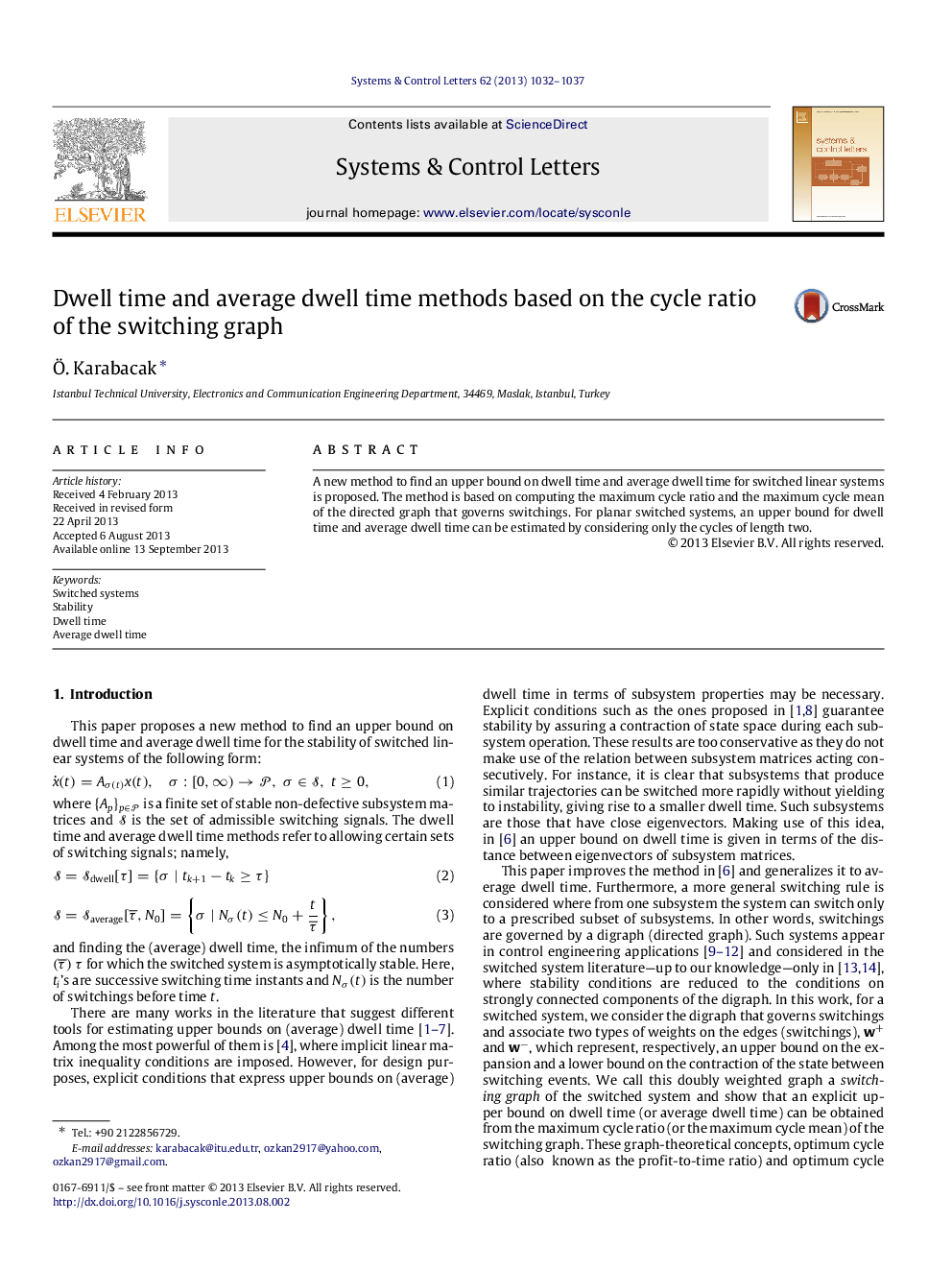 Dwell time and average dwell time methods based on the cycle ratio of the switching graph