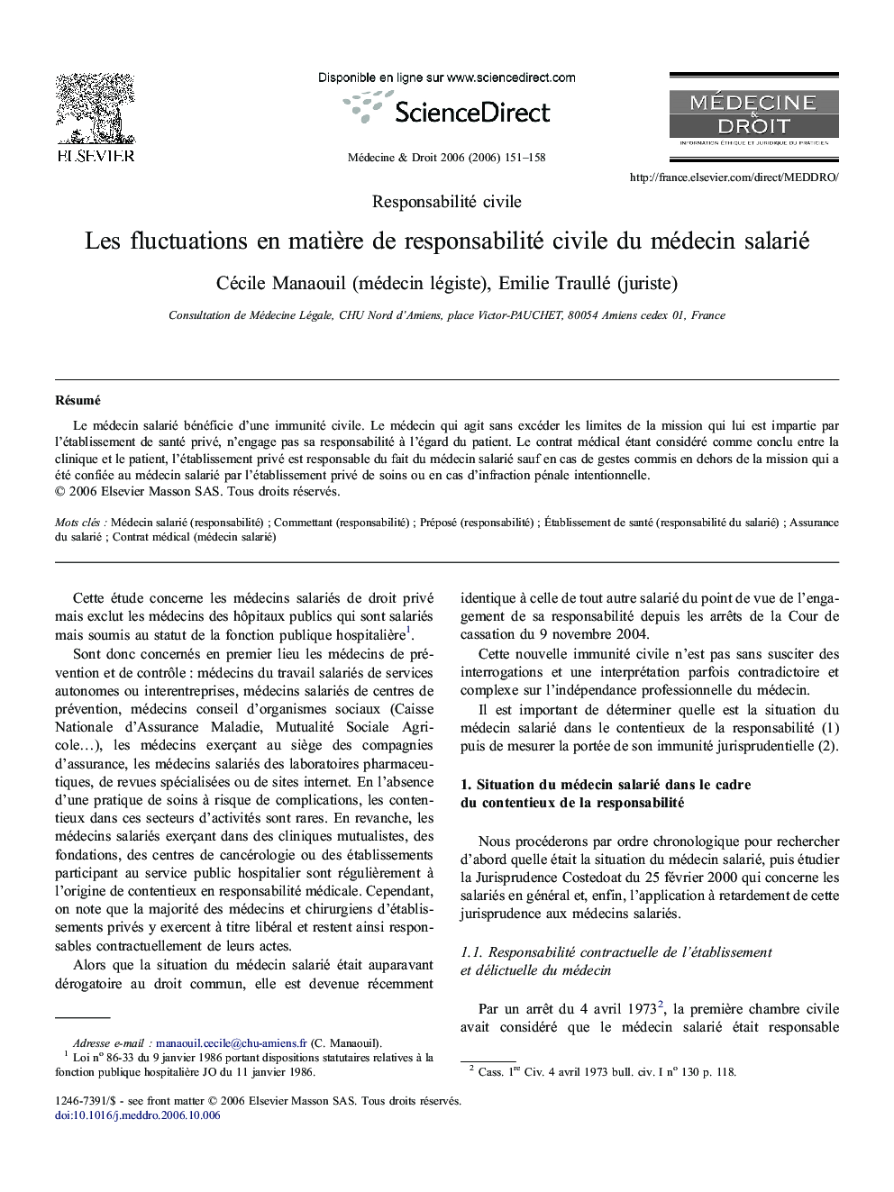 عکس صفحه اول مقاله: Les fluctuations en matière de responsabilité civile du médecin salarié Les fluctuations en matière de responsabilité civile du médecin salarié