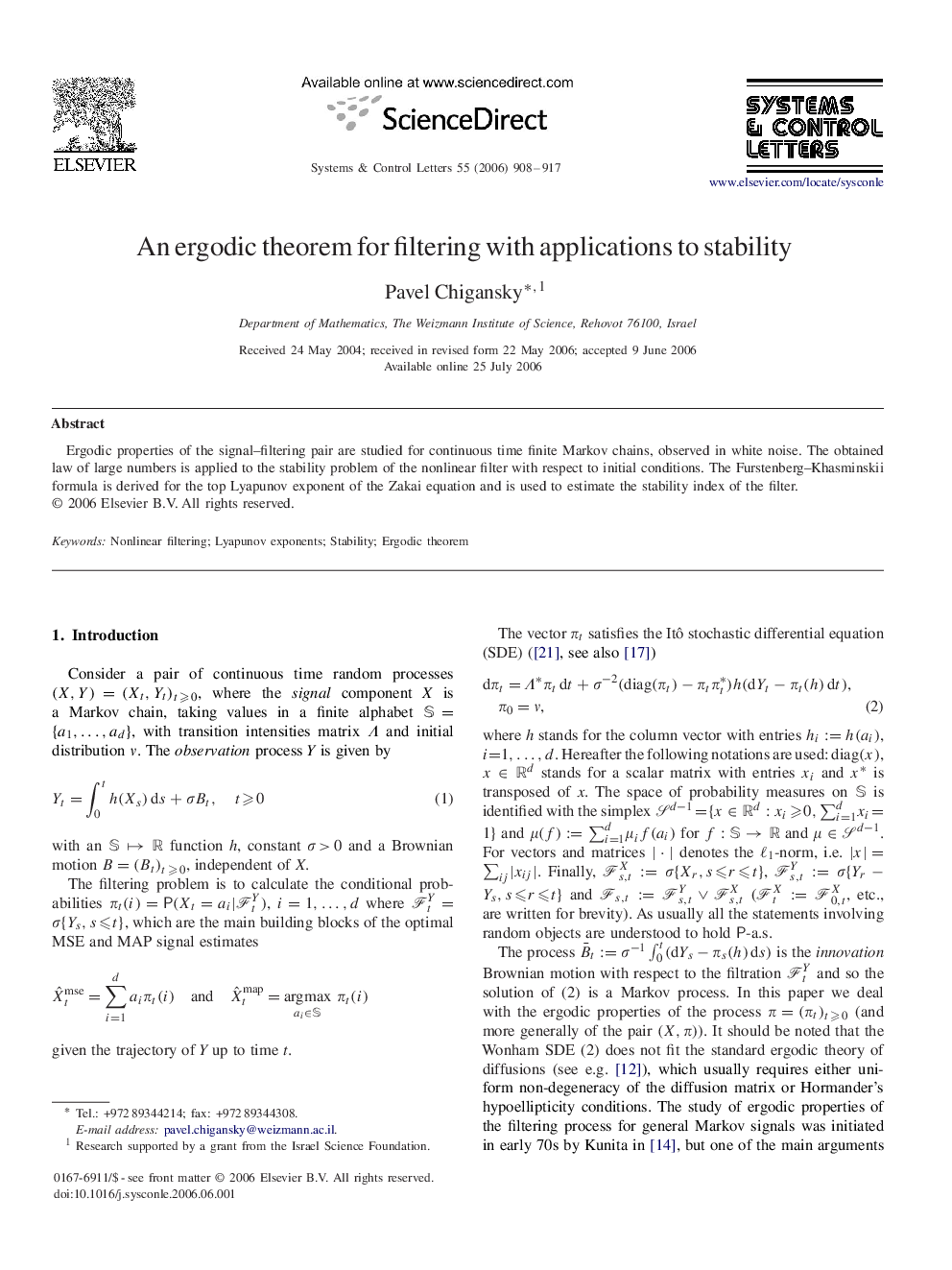 An ergodic theorem for filtering with applications to stability