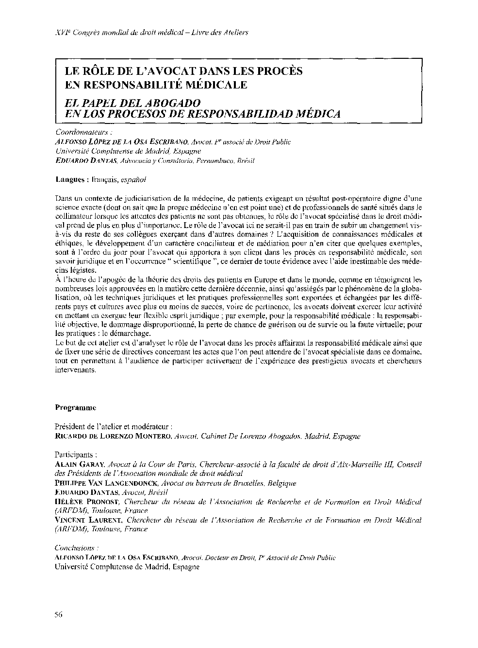 عکس صفحه اول مقاله: Le rôle de l'avocat dans les procès en responsabilité médicale Le rôle de l'avocat dans les procès en responsabilité médicale