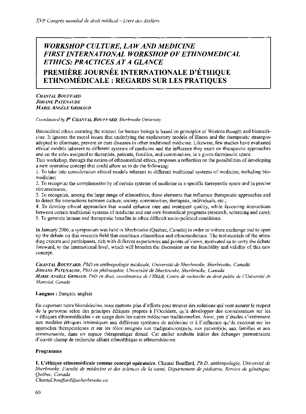 عکس صفحه اول مقاله: Workshop Culture, Law and Medicine First International Workshop of Ethnomedical Ethics: Practices at a Glance Workshop Culture, Law and Medicine First International Workshop of Ethnomedical Ethics: Practices at a Glance
