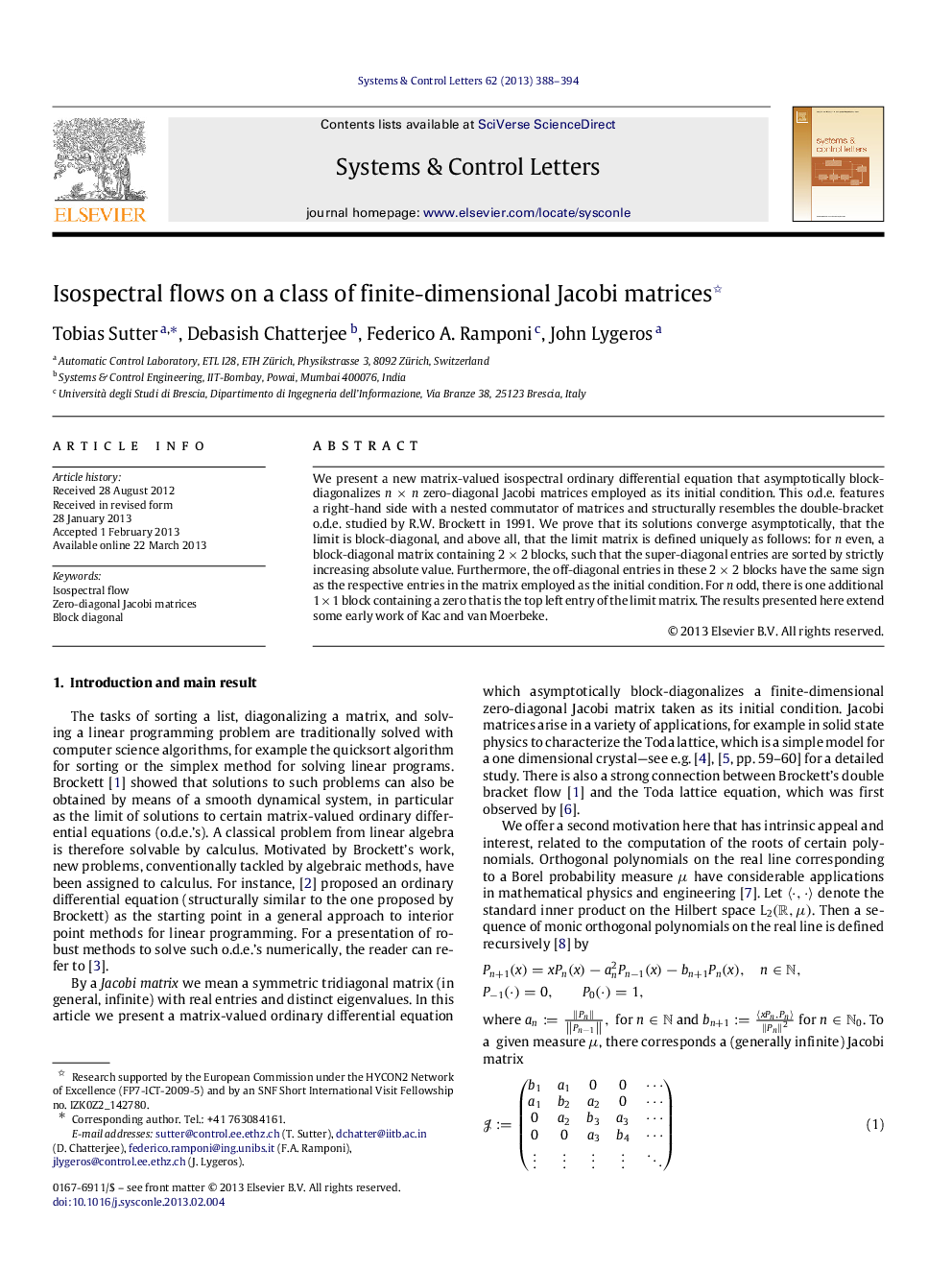 Isospectral flows on a class of finite-dimensional Jacobi matrices 