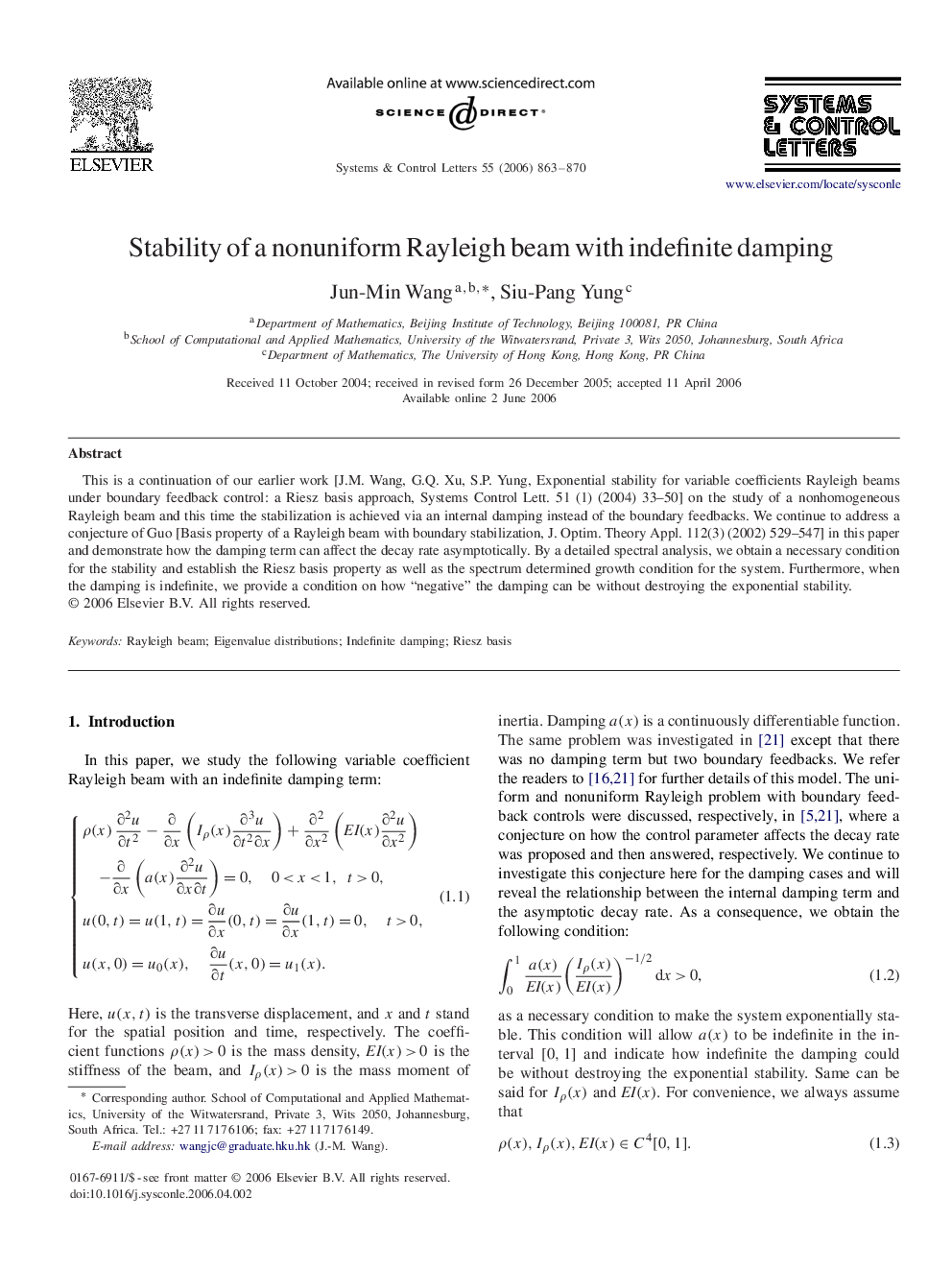 Stability of a nonuniform Rayleigh beam with indefinite damping