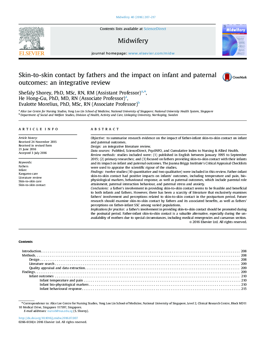 Skin-to-skin contact by fathers and the impact on infant and paternal outcomes: an integrative review