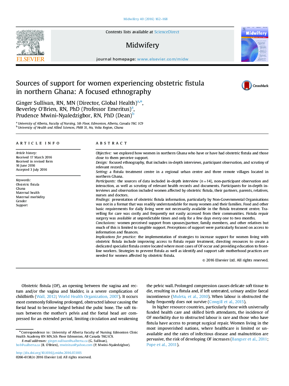 Sources of support for women experiencing obstetric fistula in northern Ghana: A focused ethnography