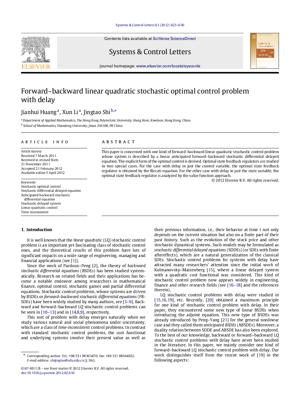 Forward–backward linear quadratic stochastic optimal control problem with delay