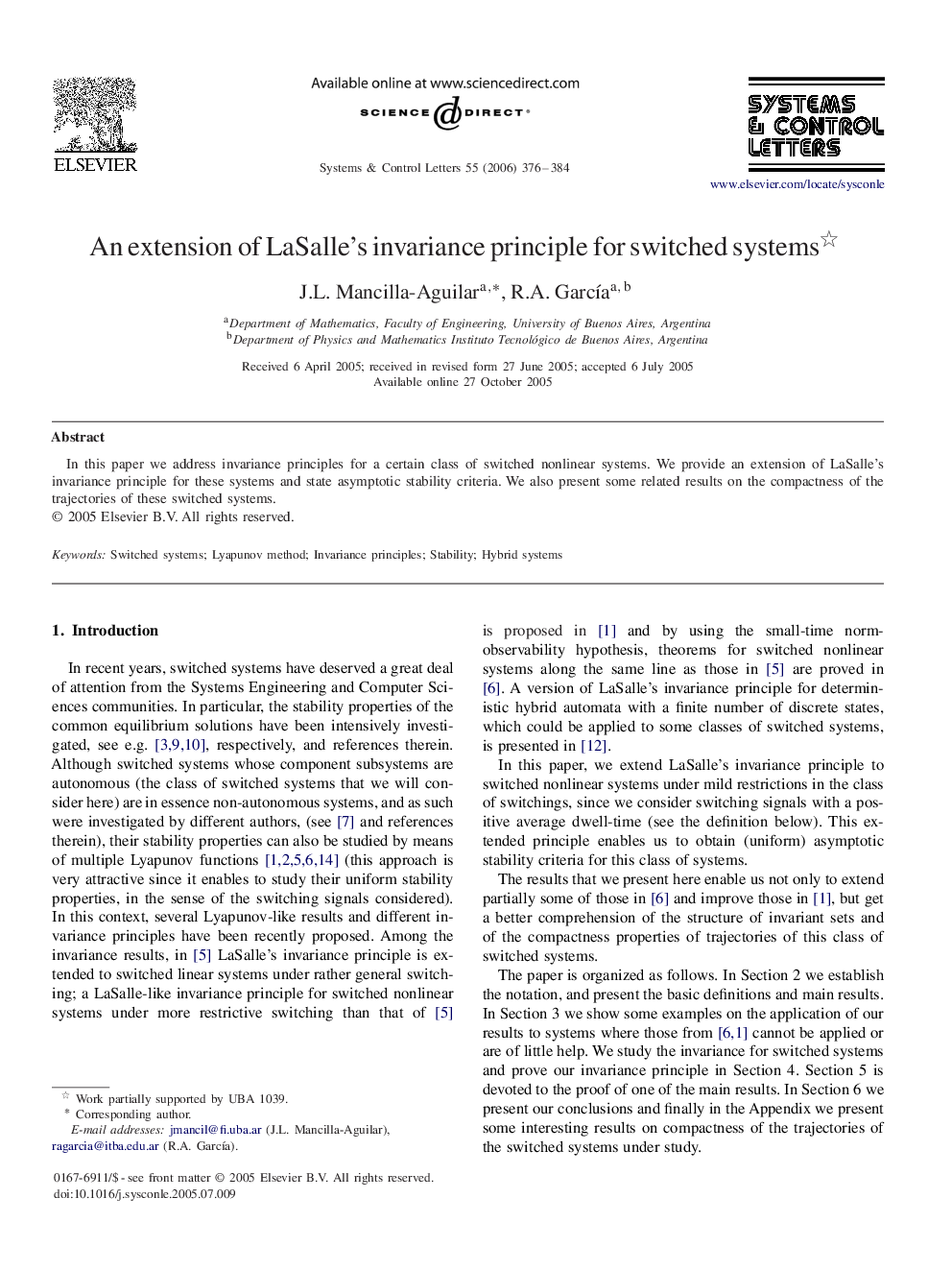 An extension of LaSalle's invariance principle for switched systems 