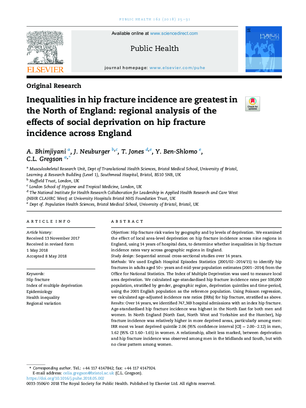 Inequalities in hip fracture incidence are greatest in the North of England: regional analysis of the effects of social deprivation on hip fracture incidence across England