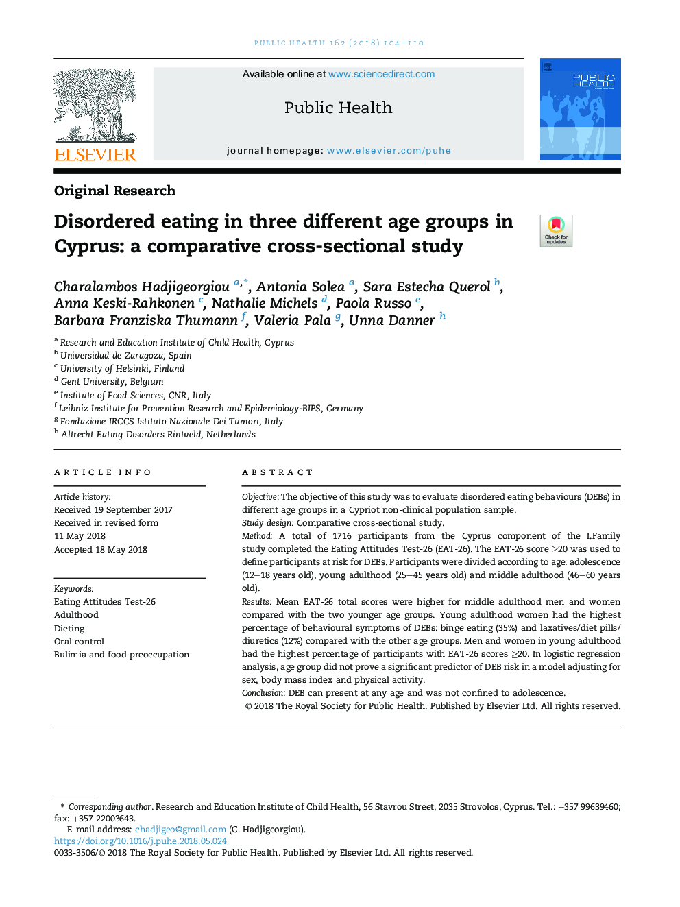 Disordered eating in three different age groups in Cyprus: a comparative cross-sectional study