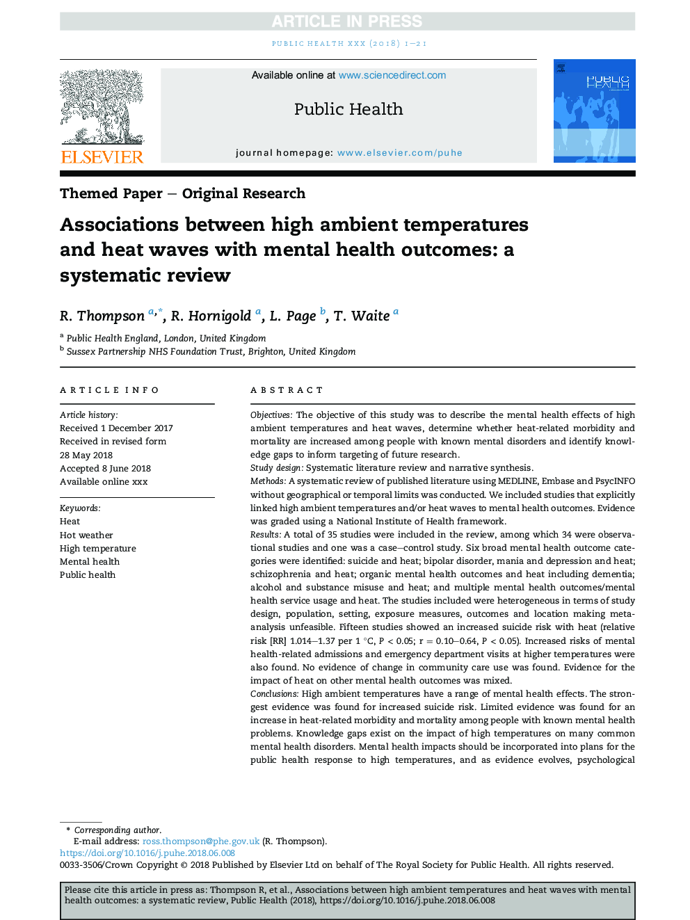 ارتباط بین دمای بالا و امواج گرما با نتایج سلامت روان: یک بررسی سیستماتیک 