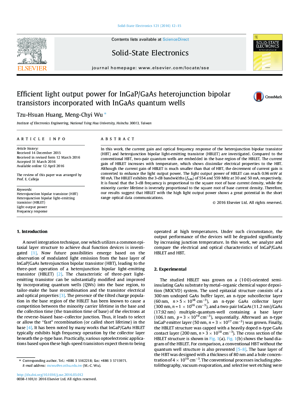 Efficient light output power for InGaP/GaAs heterojunction bipolar transistors incorporated with InGaAs quantum wells