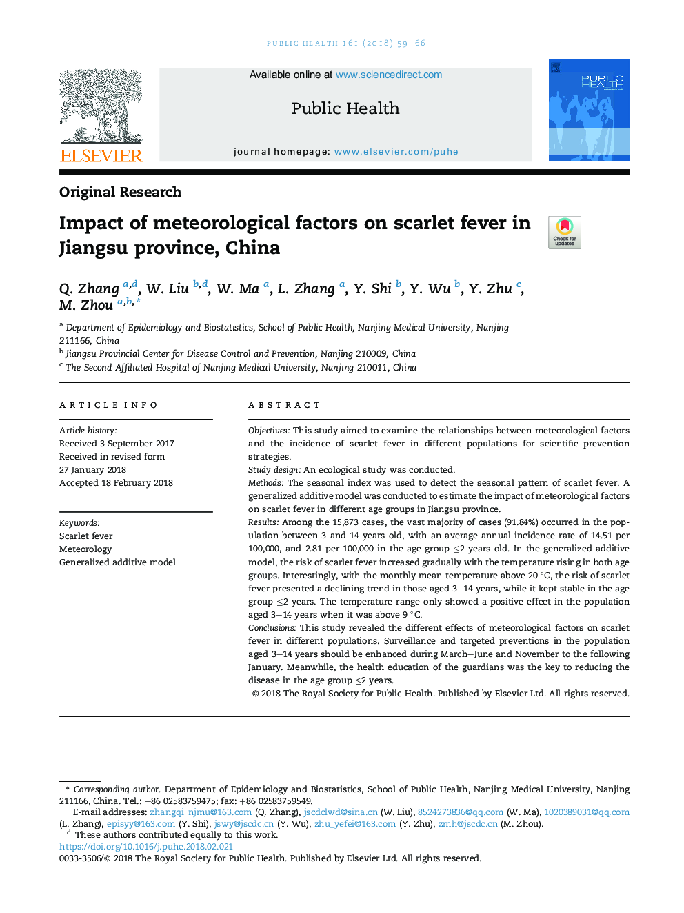 تاثیر عوامل هواشناختی بر تب زرد در استان جیانگسو، چین 