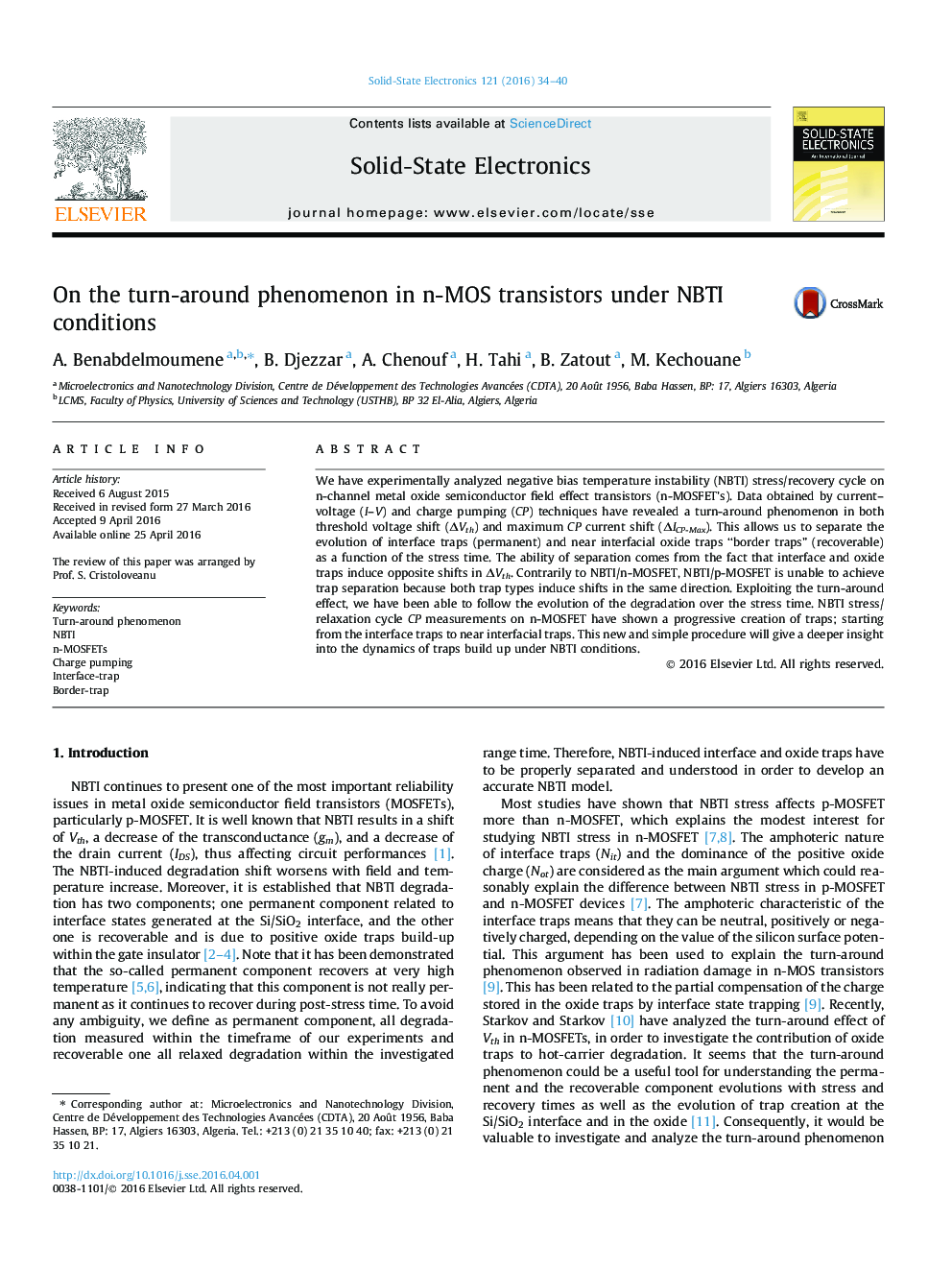 On the turn-around phenomenon in n-MOS transistors under NBTI conditions