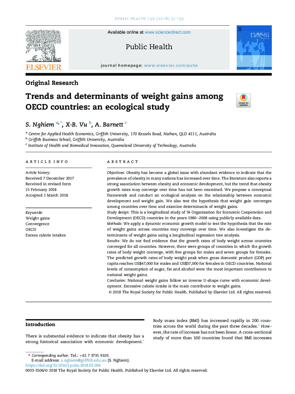 Trends and determinants of weight gains among OECD countries: an ecological study