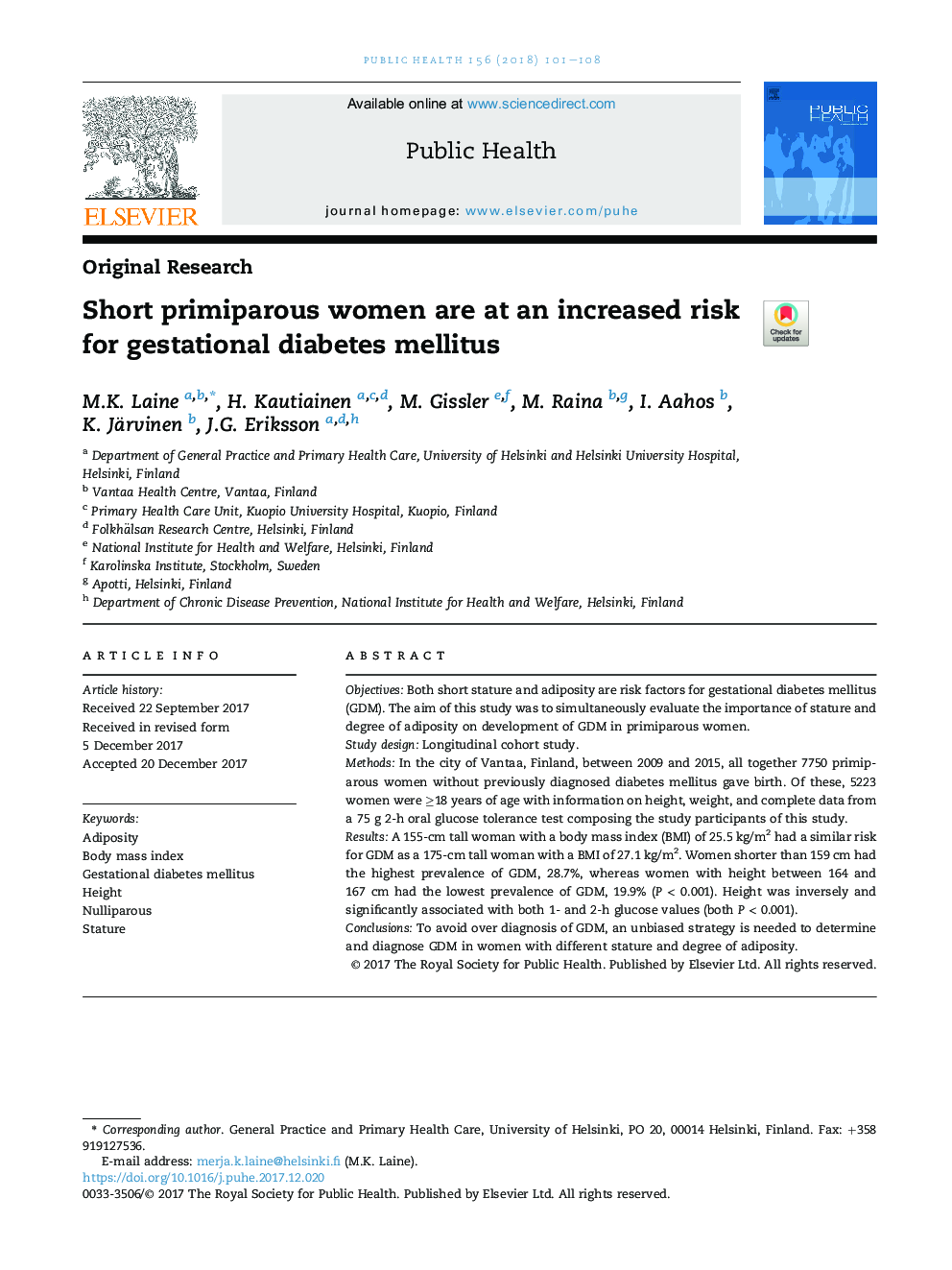 Short primiparous women are at an increased risk for gestational diabetes mellitus