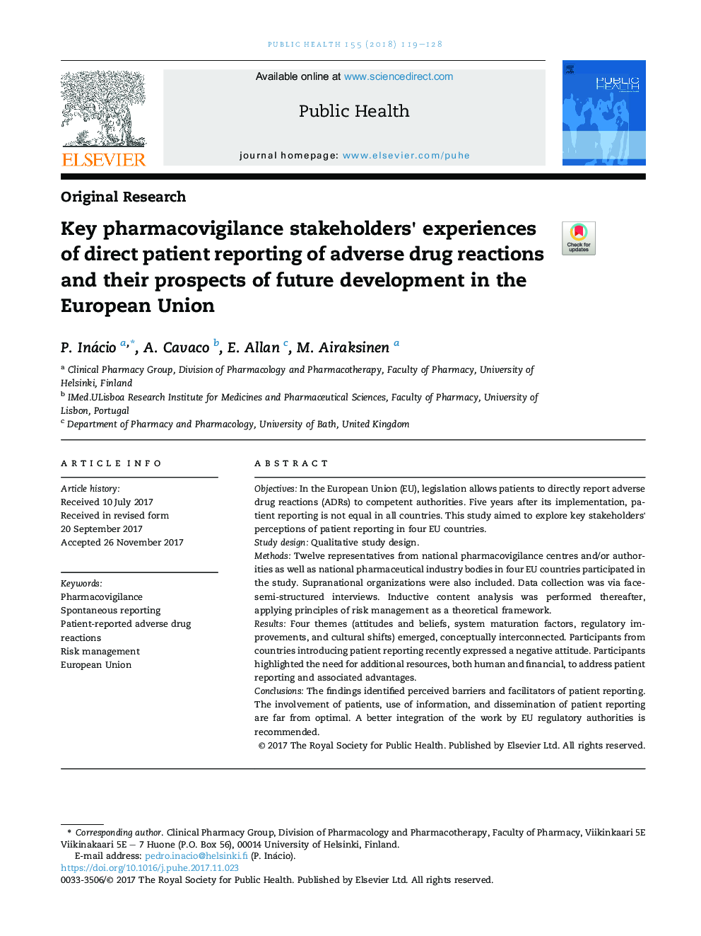Key pharmacovigilance stakeholders' experiences of direct patient reporting of adverse drug reactions and their prospects of future development in the European Union