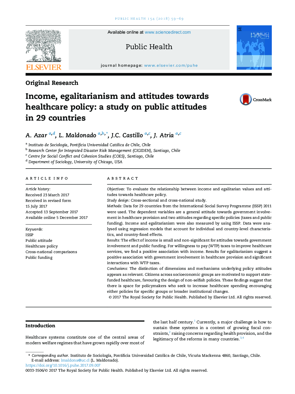 Income, egalitarianism and attitudes towards healthcare policy: a study on public attitudes inÂ 29Â countries
