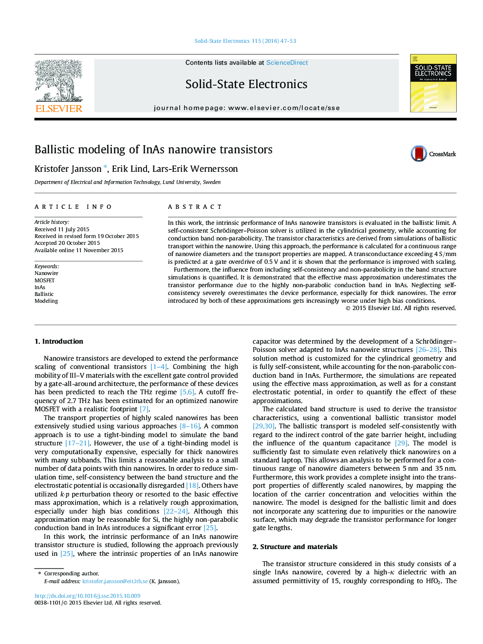 Ballistic modeling of InAs nanowire transistors