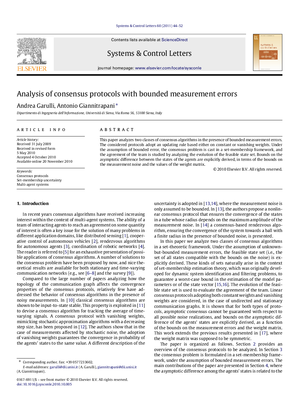 Analysis of consensus protocols with bounded measurement errors