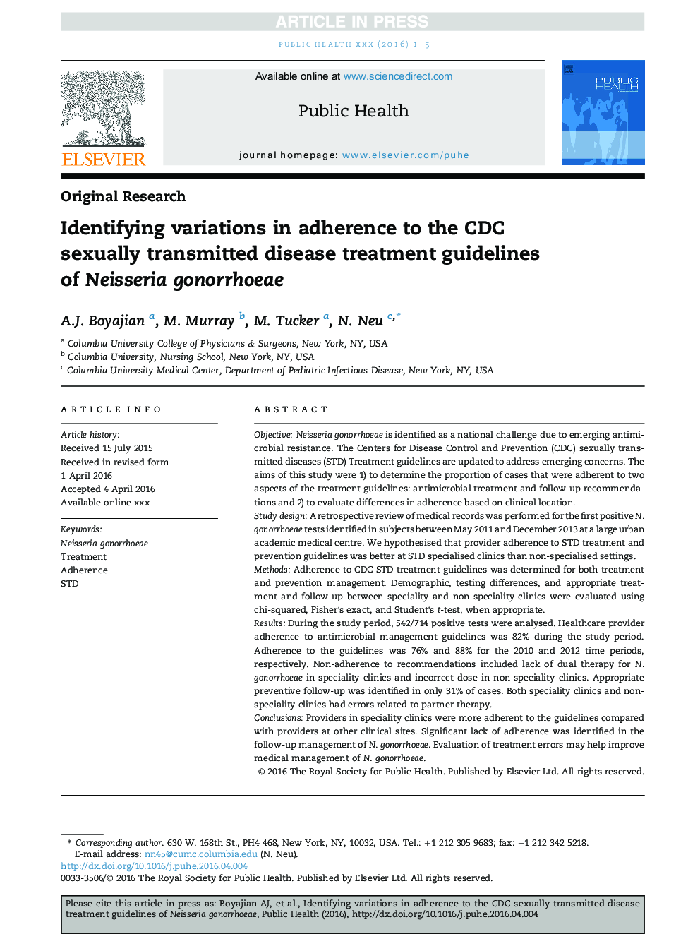 Identifying variations in adherence to the CDC sexually transmitted disease treatment guidelines of Neisseria gonorrhoeae