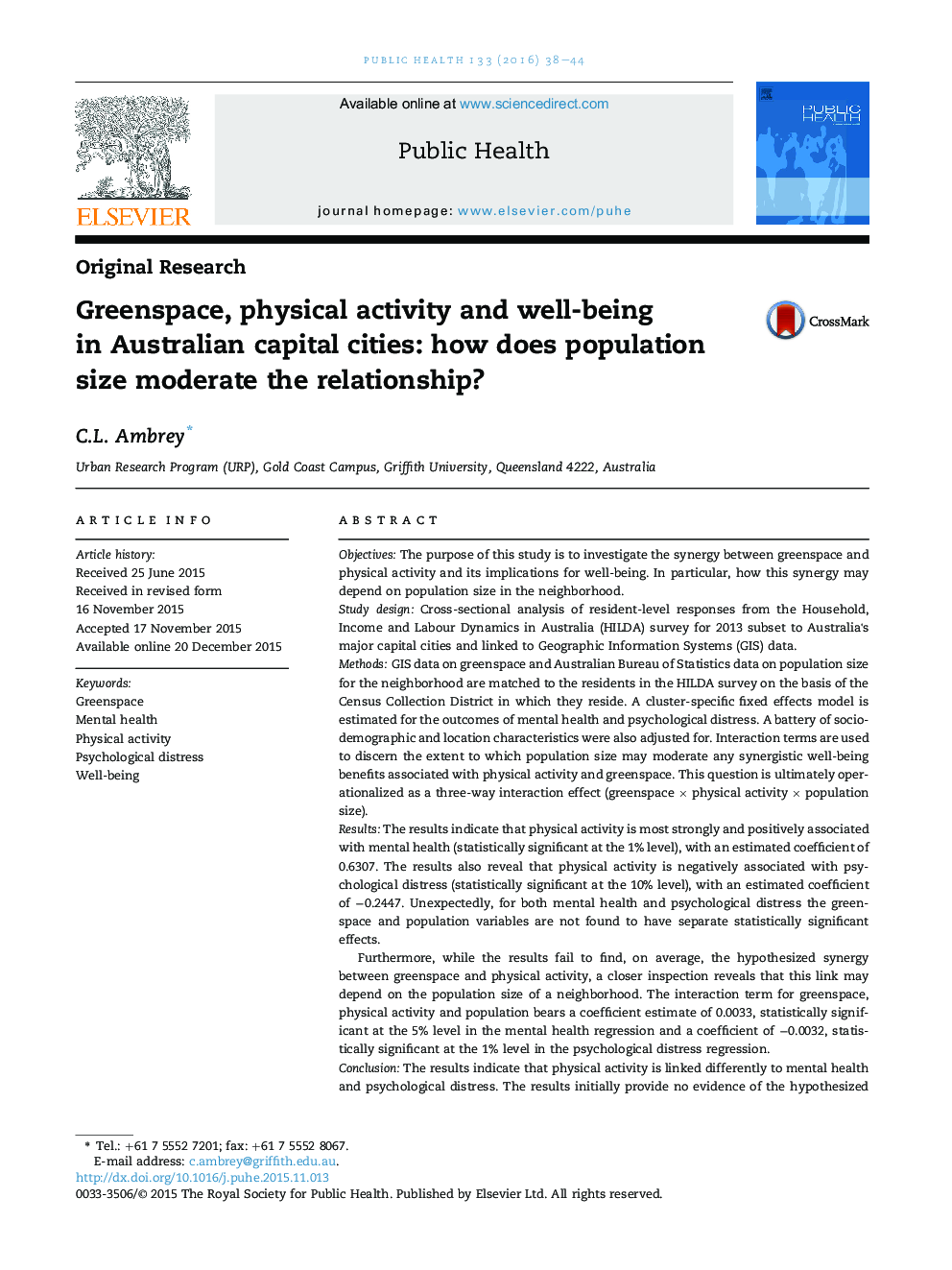 Greenspace, physical activity and well-being in Australian capital cities: how does population size moderate the relationship?