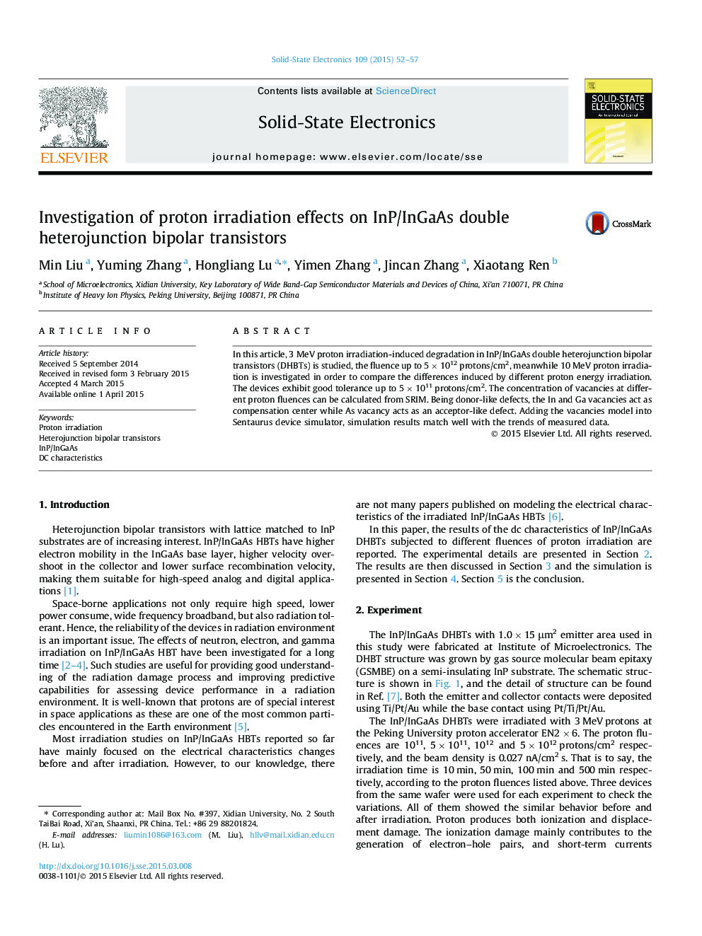 Investigation of proton irradiation effects on InP/InGaAs double heterojunction bipolar transistors