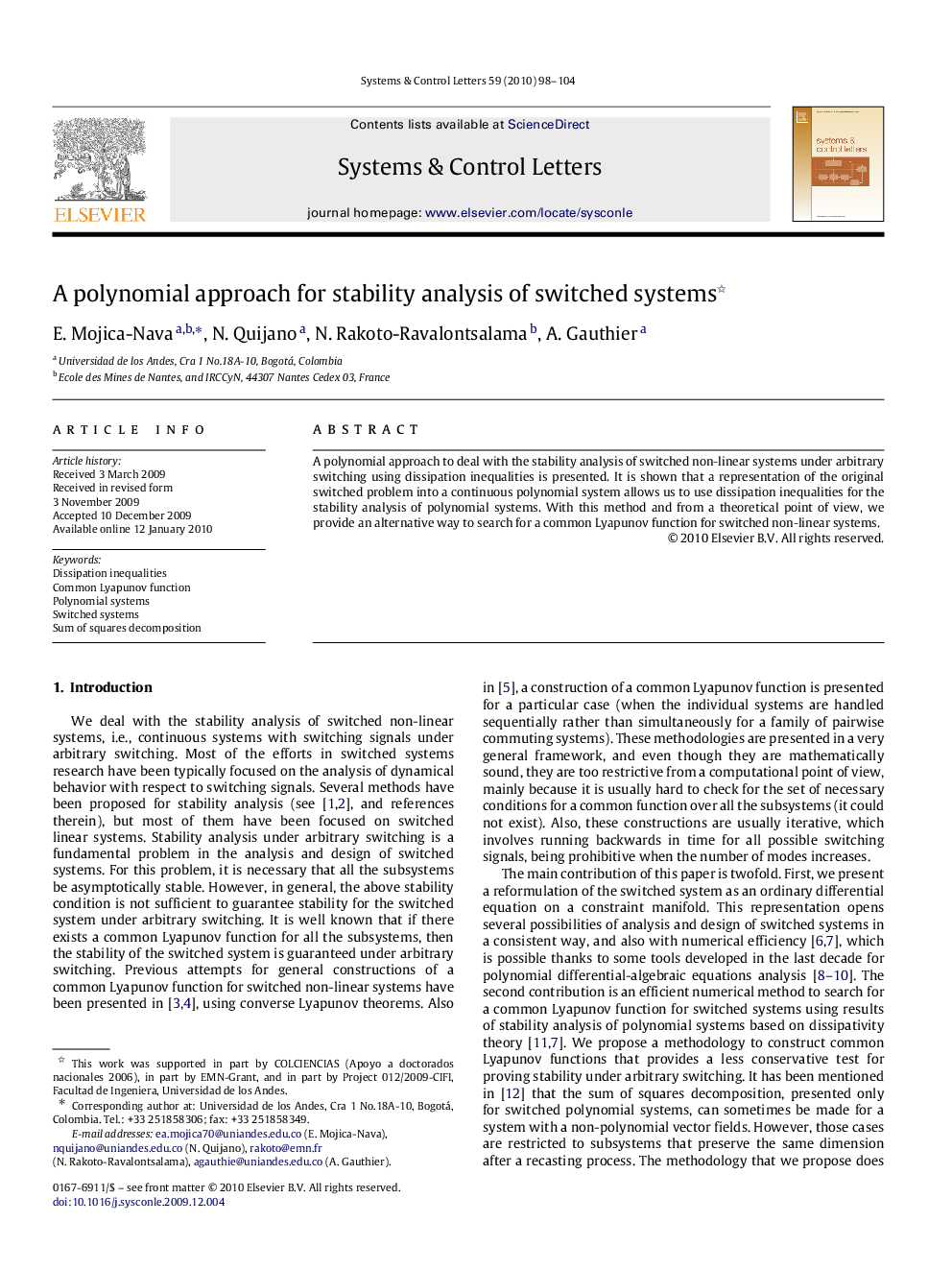 A polynomial approach for stability analysis of switched systems 