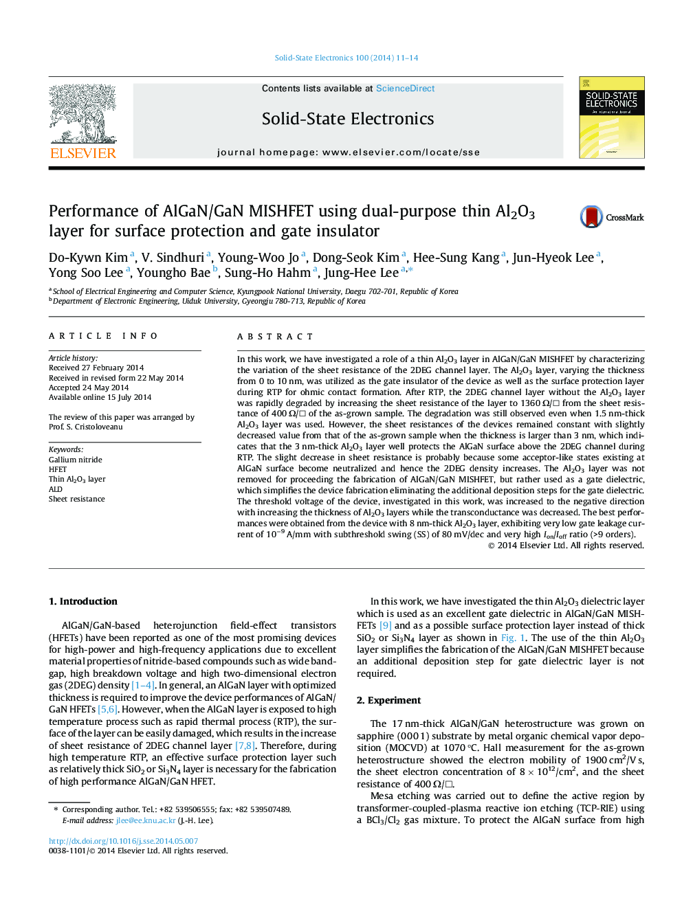 Performance of AlGaN/GaN MISHFET using dual-purpose thin Al2O3 layer for surface protection and gate insulator