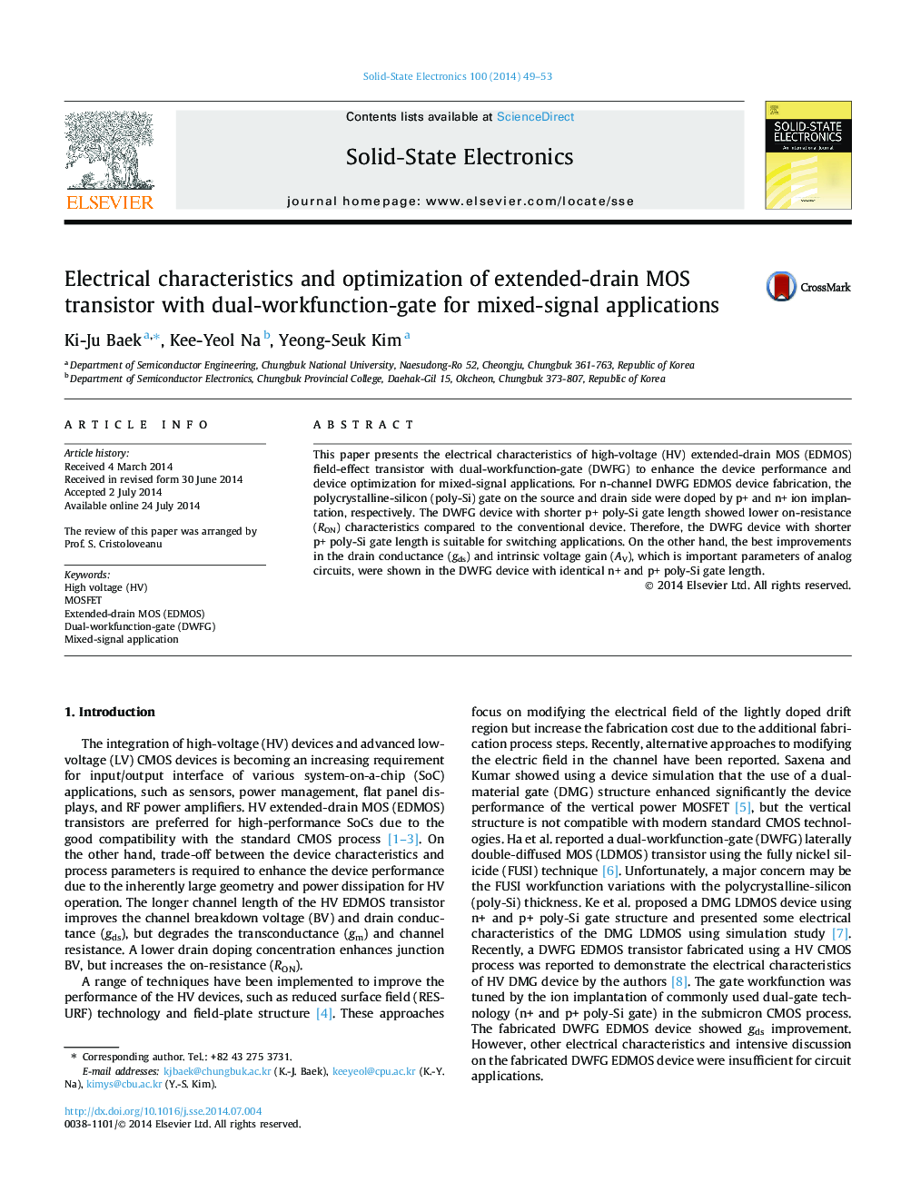 Electrical characteristics and optimization of extended-drain MOS transistor with dual-workfunction-gate for mixed-signal applications