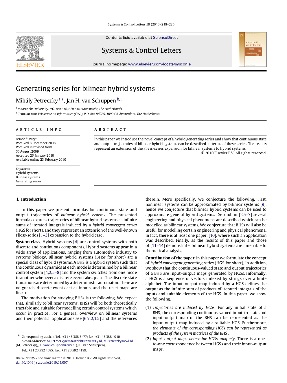 Generating series for bilinear hybrid systems