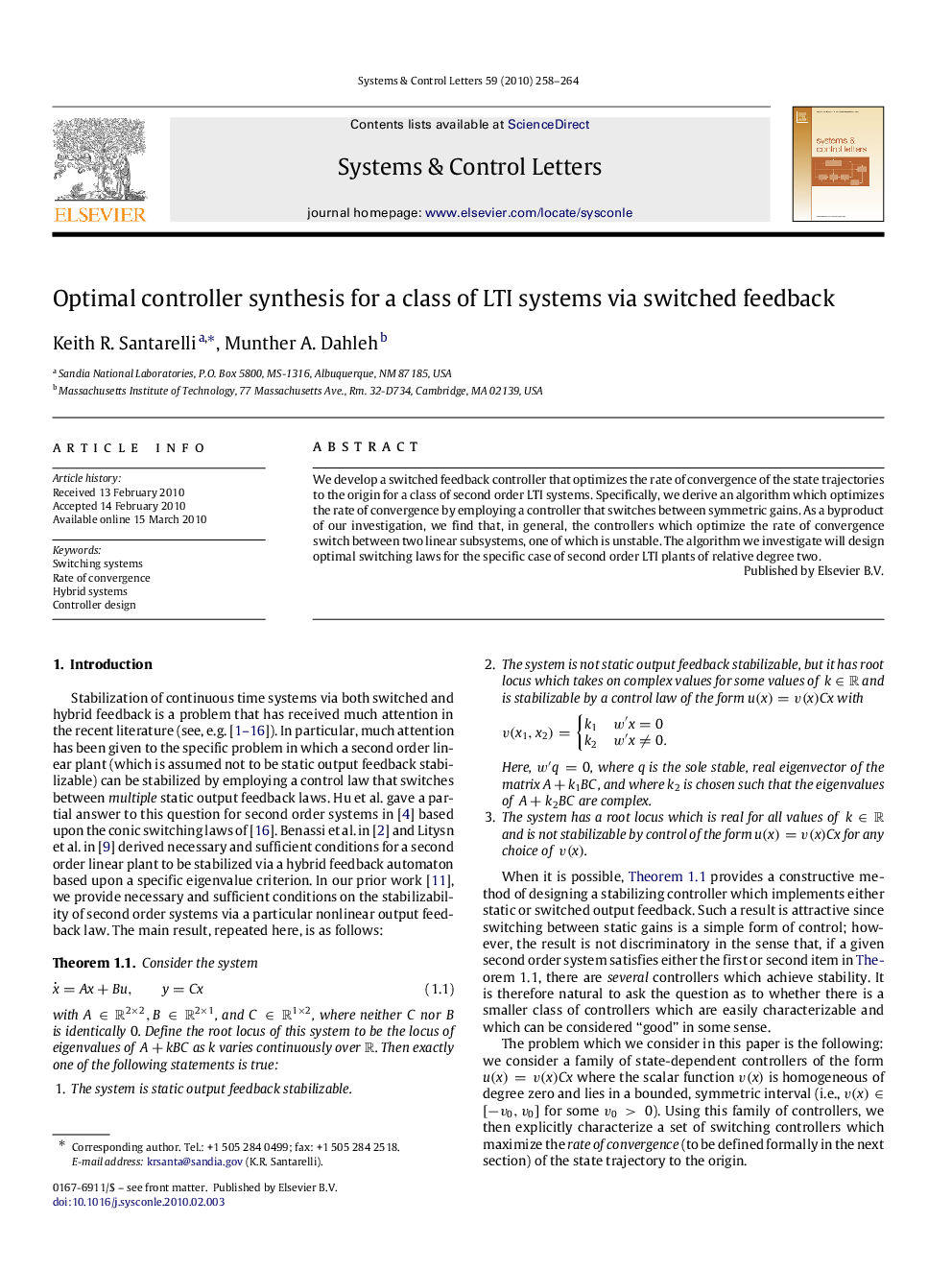 Optimal controller synthesis for a class of LTI systems via switched feedback