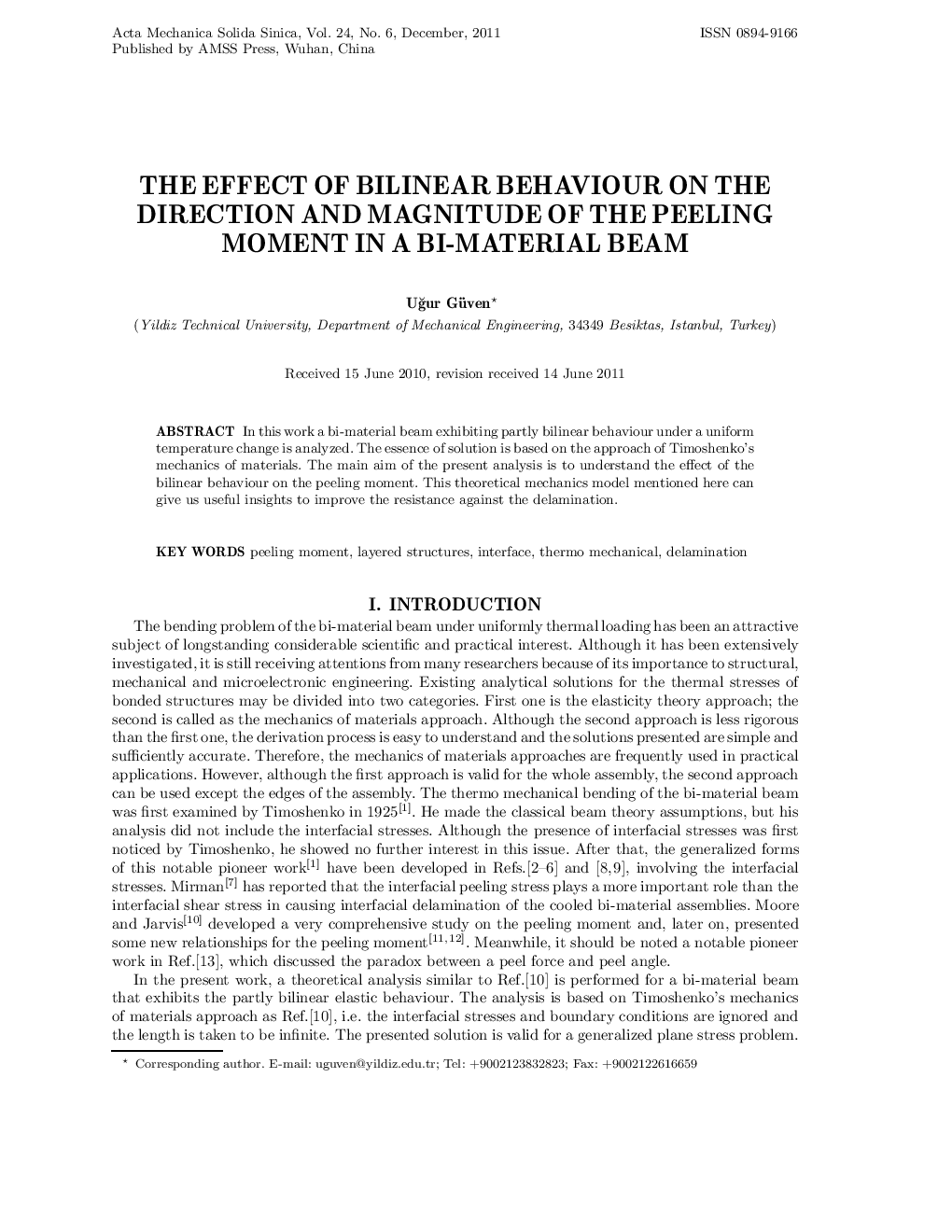عکس صفحه اول مقاله: The effect of bilinear behaviour on the direction and magnitude of the peeling moment in a bi-material beam The effect of bilinear behaviour on the direction and magnitude of the peeling moment in a bi-material beam