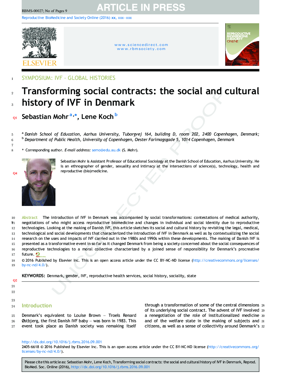 Transforming social contracts: the social and cultural history of IVF in Denmark