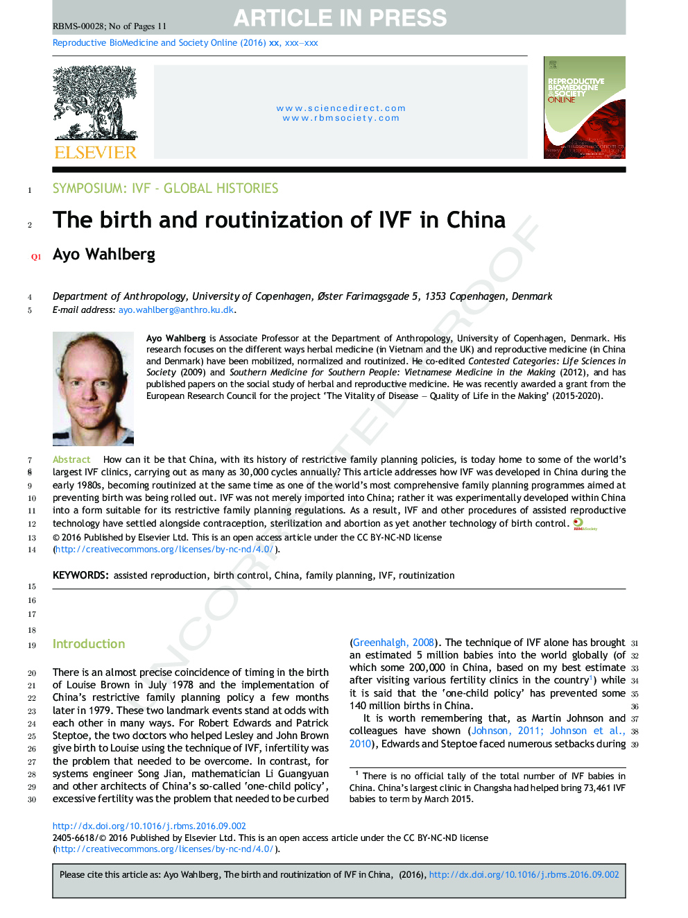 The birth and routinization of IVF in China