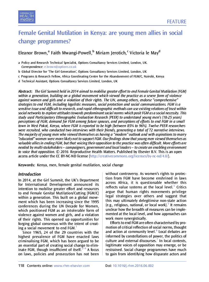 Female Genital Mutilation in Kenya: are young men allies in social change programmes?