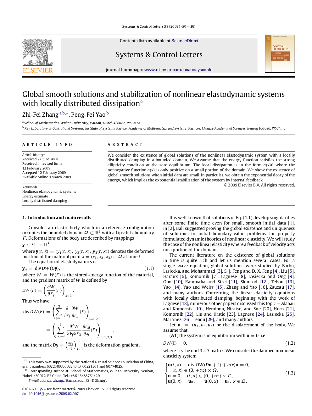 Global smooth solutions and stabilization of nonlinear elastodynamic systems with locally distributed dissipation 