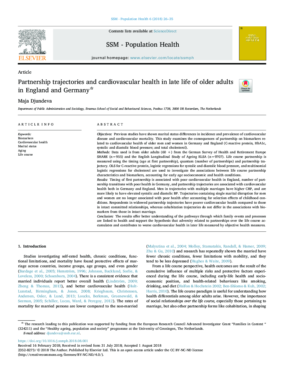 Partnership trajectories and cardiovascular health in late life of older adults in England and Germany