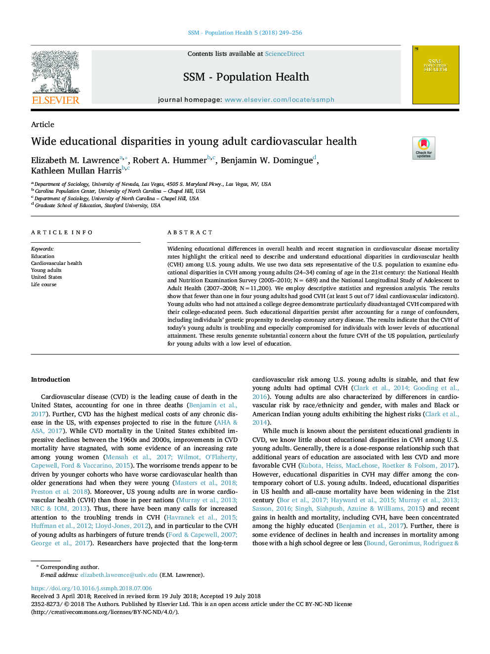 Wide educational disparities in young adult cardiovascular health