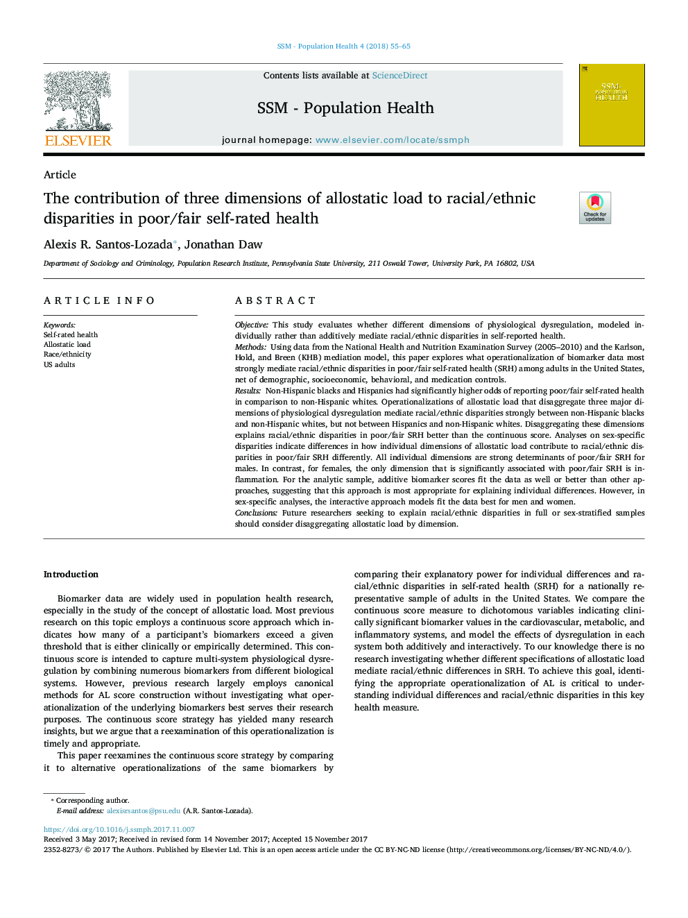 The contribution of three dimensions of allostatic load to racial/ethnic disparities in poor/fair self-rated health