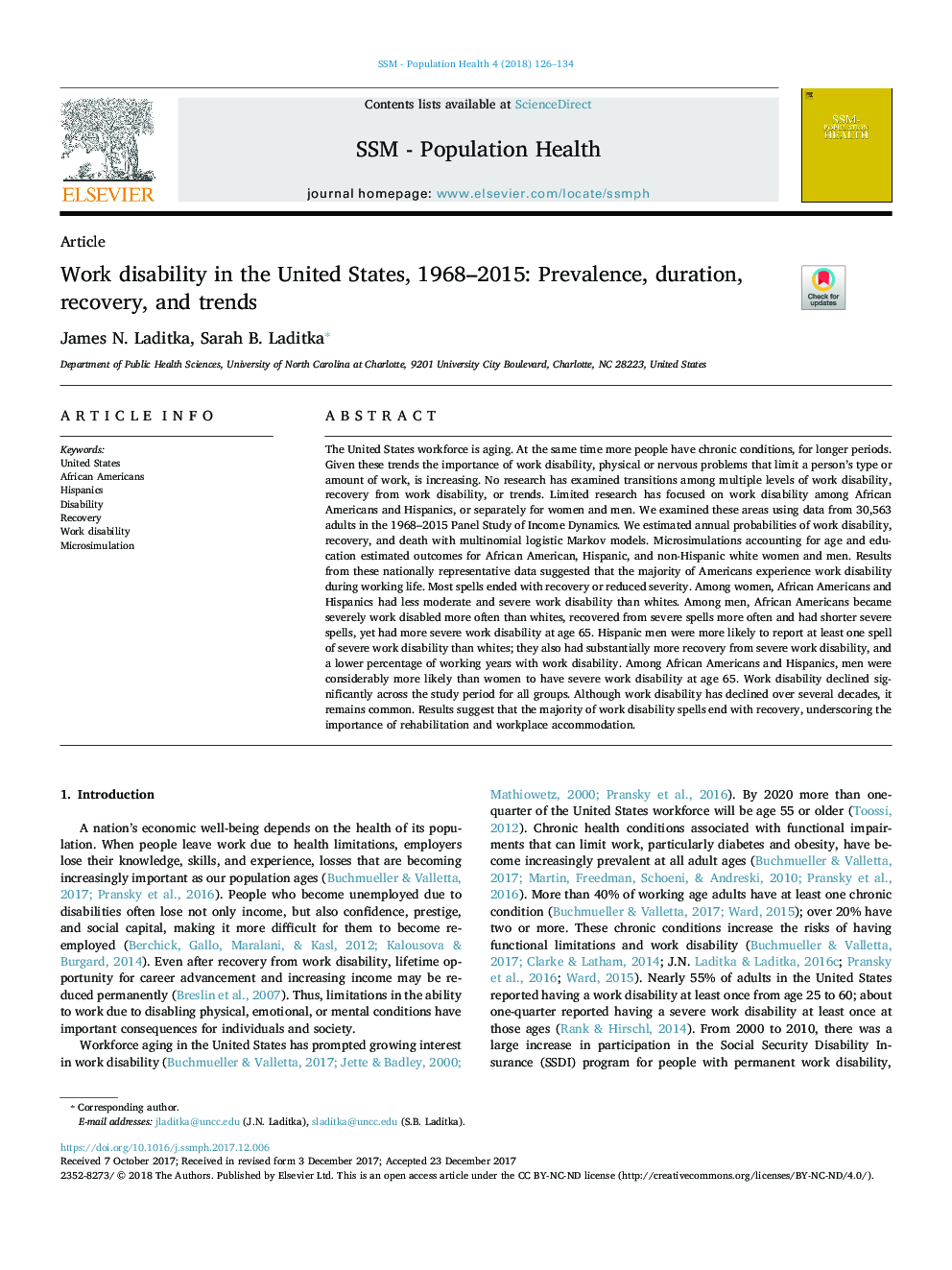 Work disability in the United States, 1968-2015: Prevalence, duration, recovery, and trends