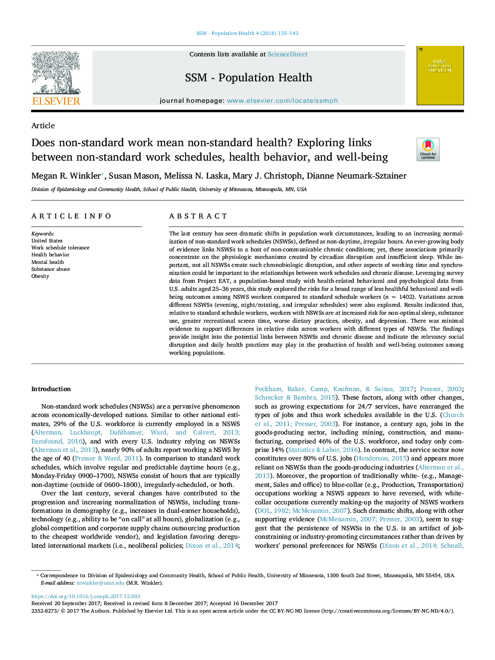 Does non-standard work mean non-standard health? Exploring links between non-standard work schedules, health behavior, and well-being