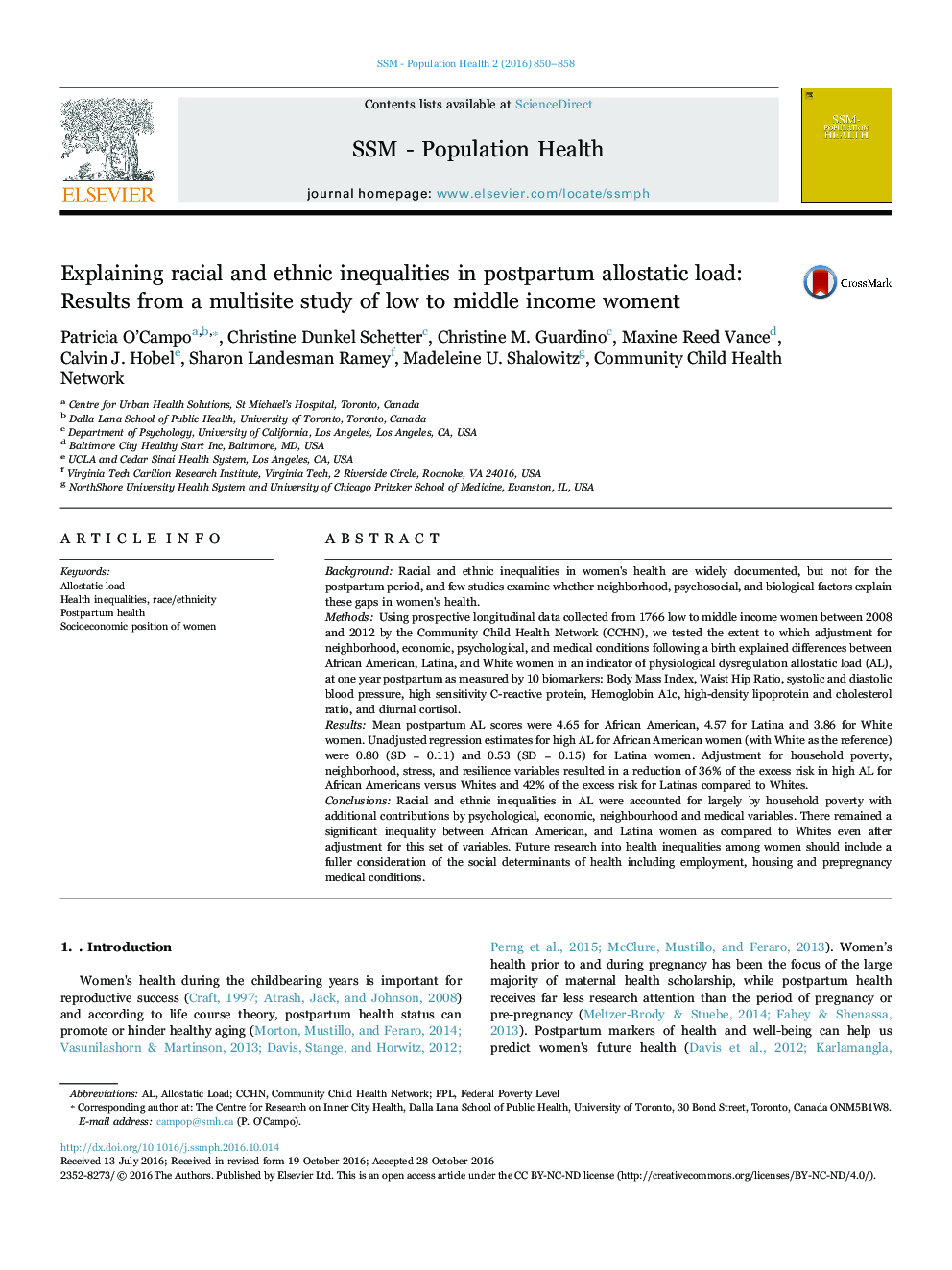 Explaining racial and ethnic inequalities in postpartum allostatic load: Results from a multisite study of low to middle income woment