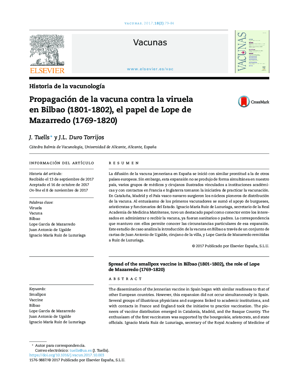 Propagación de la vacuna contra la viruela en Bilbao (1801-1802), el papel de Lope de Mazarredo (1769-1820)